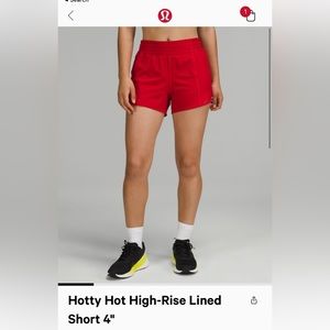 Lululemon hotty hot high rise lined shorts 4” RED